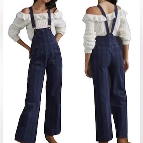 Anthropologie Pants - Anthropologie Pilcro Navy Blue Striped Corduroy Overalls size 25